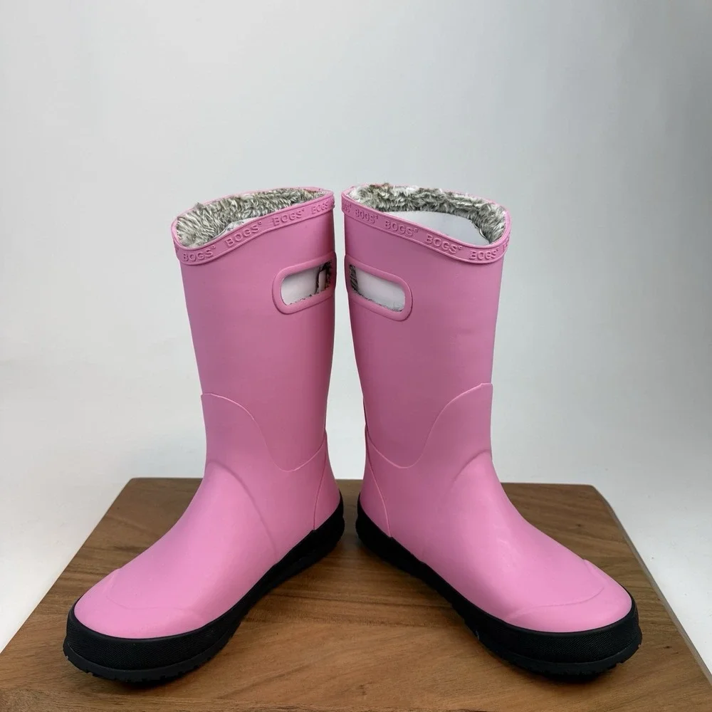 New NIB‎ Big Kids Childrens Bogs Rainboot Plush Pink Waterproof Boots Size 3 Y